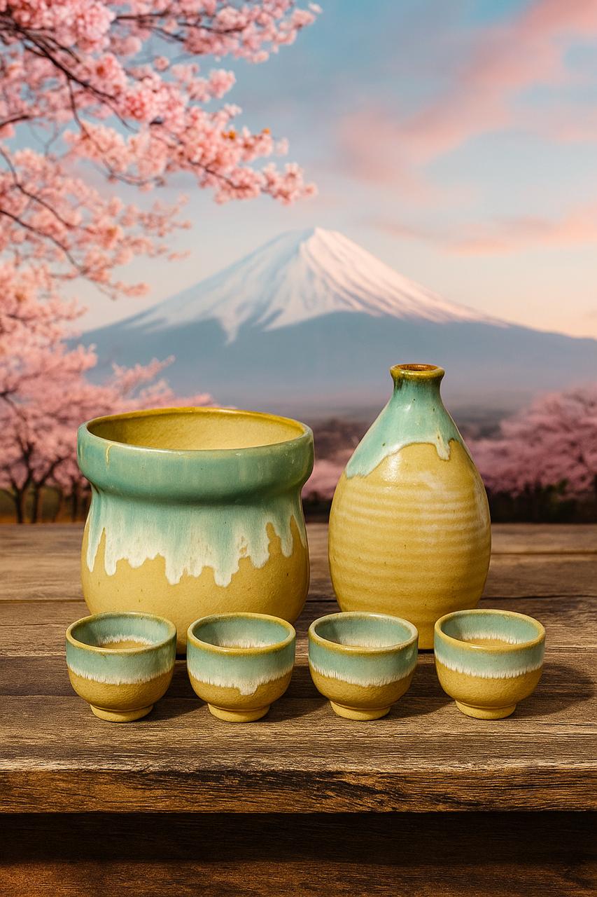 Premium Japanese 🇯🇵 Sake Set 🍶| 1 Bottle + 4 Cups + Large Sharing Bowl | Handcrafted Ceramic Collection😍😍😍