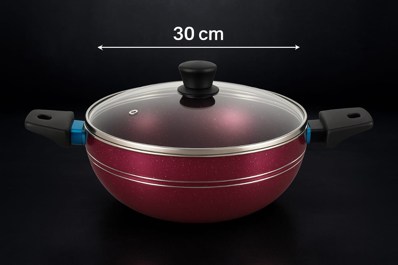 🥘 Branded Original Tefal Non-Stick Karahi – Elegant Red Finish ❤️