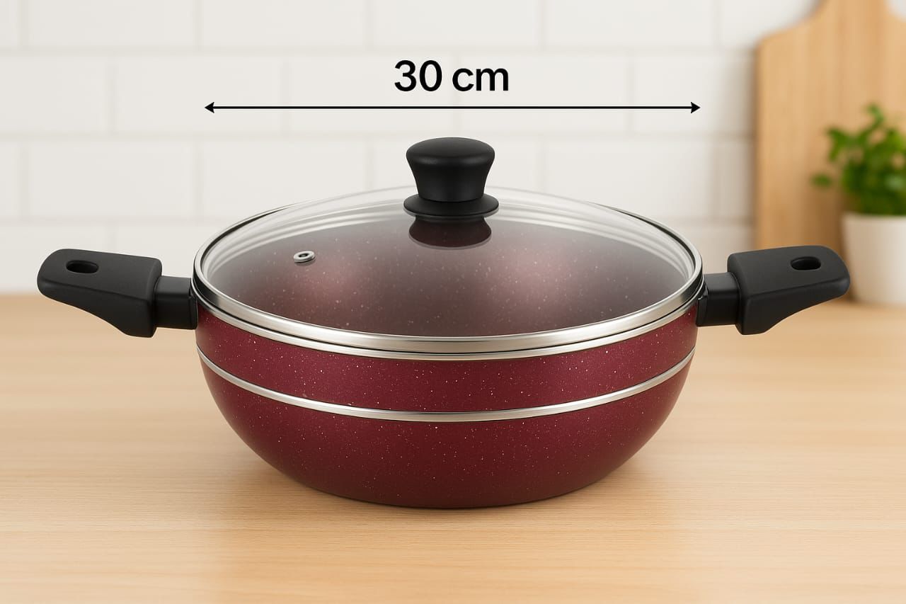 🥘 Branded Original Tefal Non-Stick Karahi – Elegant Red Finish ❤️