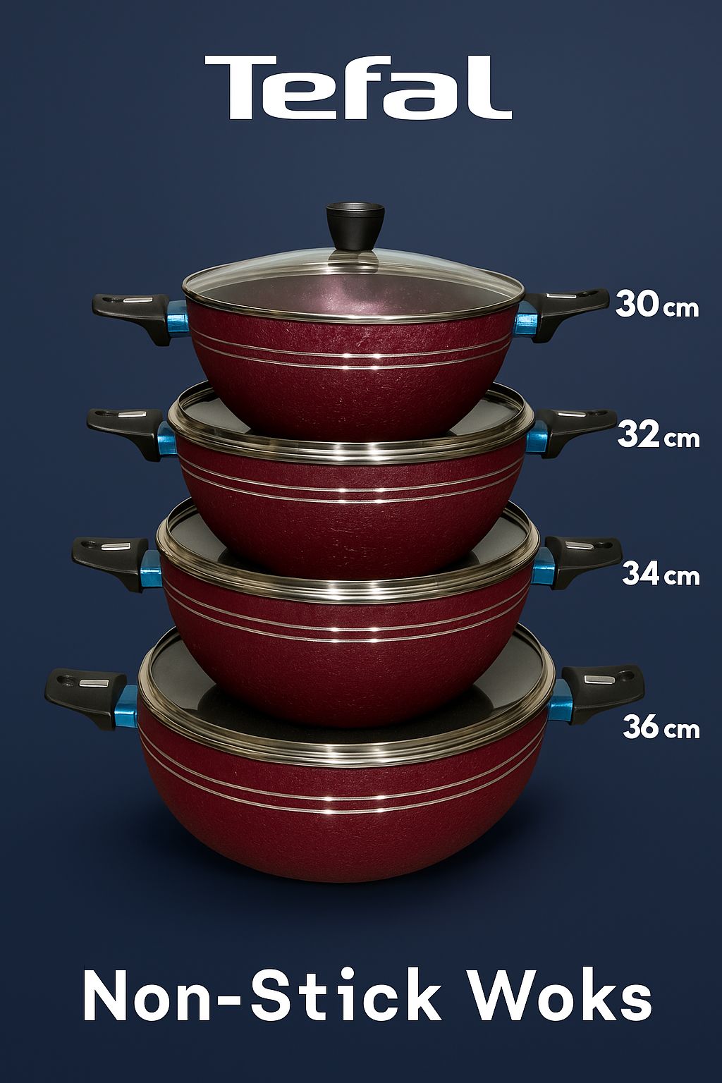 🥘 Branded Original Tefal Non-Stick Karahi – Elegant Red Finish ❤️