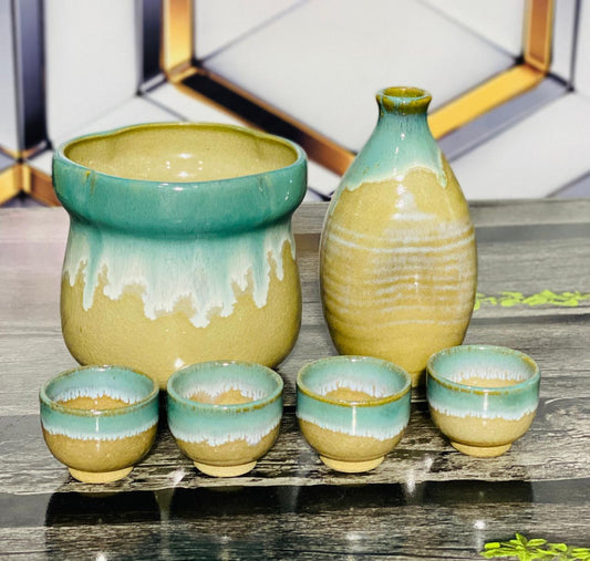 Premium Japanese 🇯🇵 Sake Set 🍶| 1 Bottle + 4 Cups + Large Sharing Bowl | Handcrafted Ceramic Collection😍😍😍