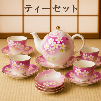 Japanese 🇯🇵 Ceramic Cava Set🫖🍵 | 1 Teapot + 5 Cups + 5 Saucers + 5 Dessert Plates | Elegant Crackle Glaze Finish🥰