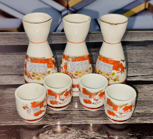 Exclusive Japanese 🇯🇵 Sake Set 🍶3 Bottles + 4 Cups | Handcrafted Ceramic with Artistic Finish🥰😍