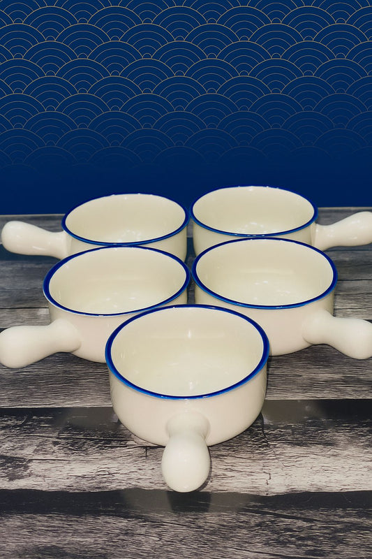 Japanese 🇯🇵 Ceramic Handle Bowl 🥣 Set | 5 Cream Soup Bowls with Grip Stick Handle | Minimalist Traditional Design😍😍😍