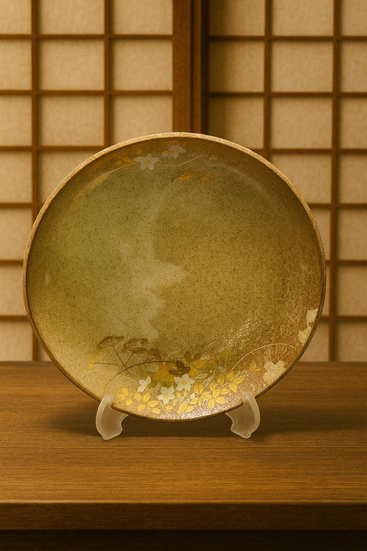 Traditional Japanese 🇯🇵 Ceramic Plate 😍🫰🏻– 11 Inches | Green & Gold Floral😍