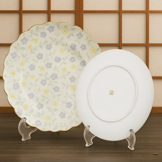 Japanese 🇯🇵 Vintage Floral Porcelain Plate😍 – 10 Inch Decorative Dinner Plate with Blue & Yellow Blossoms 😍