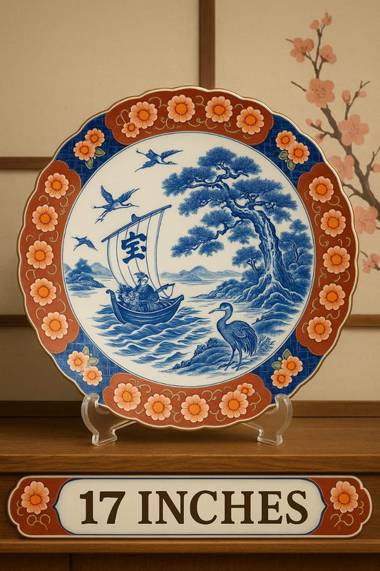 Vintage Japanese 🇯🇵 Porcelain Decorative Platter – 😍 17 Inch | Hand-Painted🎨