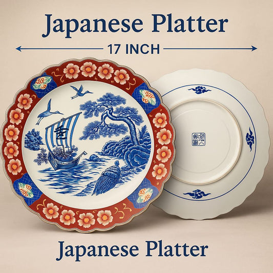 Vintage Japanese 🇯🇵 Porcelain Decorative Platter – 😍 17 Inch | Hand-Painted🎨