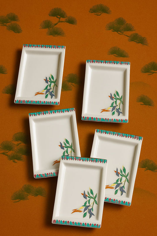 nade by Japanese 🇯🇵 Rectangular Ceramic Kabab Plates – Hand-Painted Traditional 🧫Design😍 (Set of 6)