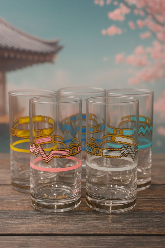 “Premium Japanese 🇯🇵 Glass Set – 5-Piece Artistic Elegance”😍