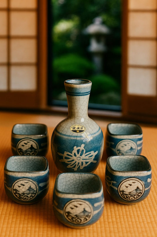 Traditional Japanese 🇯🇵 Sake 🍶Set | 1 Bottle + 6 Cups 🥰😍Handcrafted Ceramic Design😍🥰